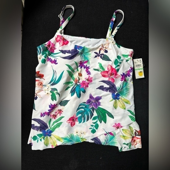 Island Escape Tankini Swimsuit Top Underwire Removable Pads Floral 8 Full Bust - Picture 7 of 13